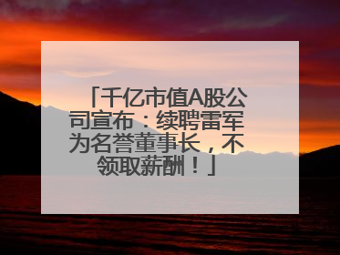 千亿市值A股公司宣布：续聘雷军为名誉董事长，不领取薪酬！